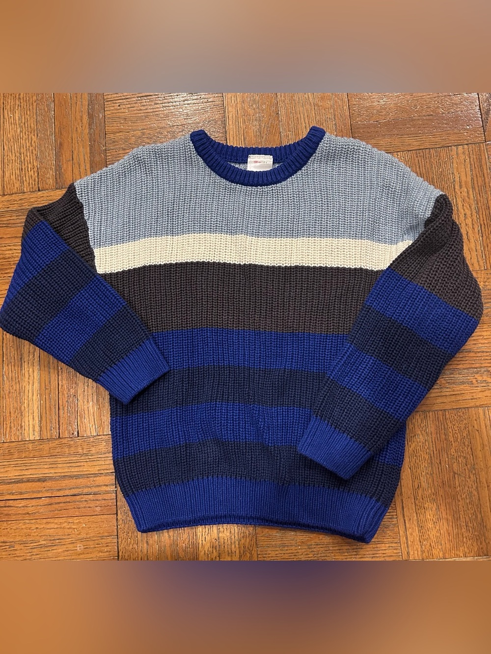 Hanna Andersson Striped Crewneck Sweater in Blue, Navy, Gray & Cream